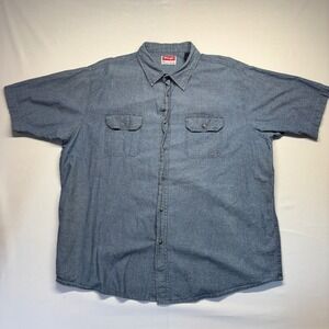 Wrangler Premium Quality Mens Blue Denim Short Sleeve Button Up Shirt XXL
